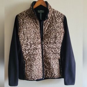 Ralph Lauren black and leopard print quilted full zip fleece Women's XL